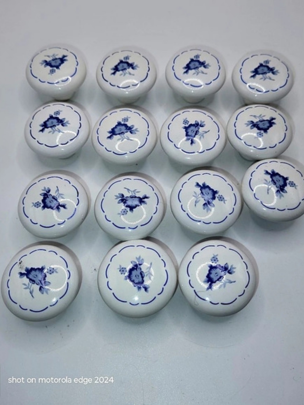 Lot of 15 Vintage Amerock "Allison" Gentle Blossom Ceramic Knobs | Delft